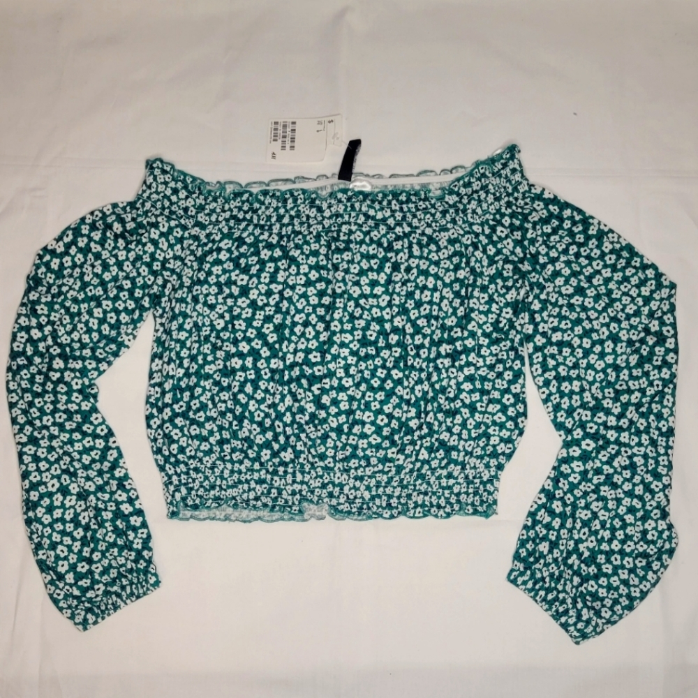 Green off the shoulder blouse